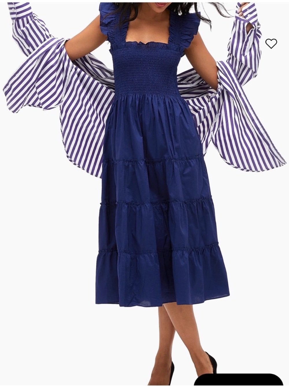 Hill House Ellie Nap Tiered Ruffle Midi Dress Navy Blue Size Medium